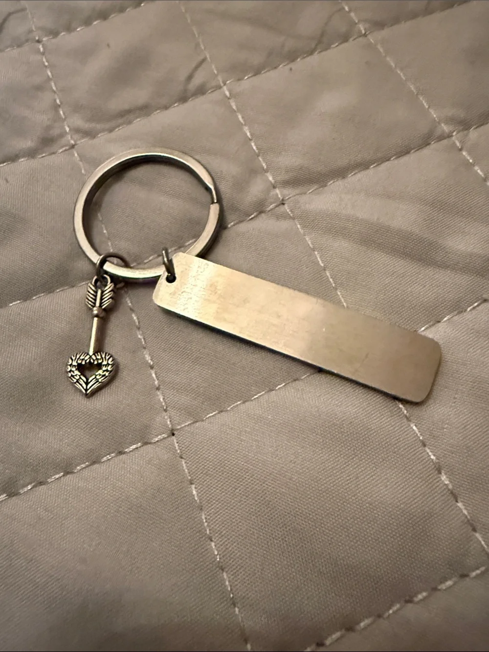 Silver Inspirational Bar Keyring with Heart Charm